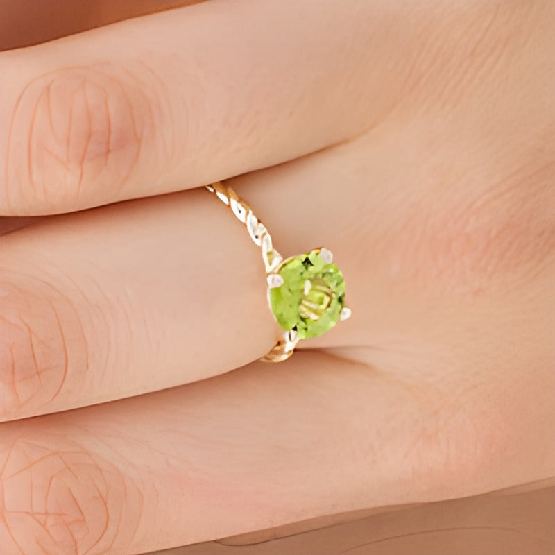 8.0mm Peridot Solitär Ring mit Rope-Schiene in 10K Gelbgold