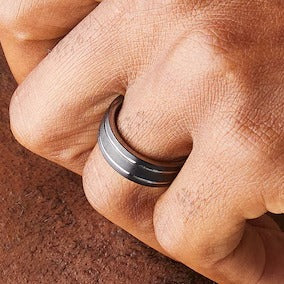 8.0mm gerillter Ehering aus zweifarbigem Tungsten mit schwarzer Ionenbeschichtung