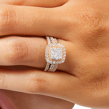 Braut-Set mit Diamanten im Kissenschliff und rund, 1.5 ct. Gesamtgewicht, in 10K Roségold
