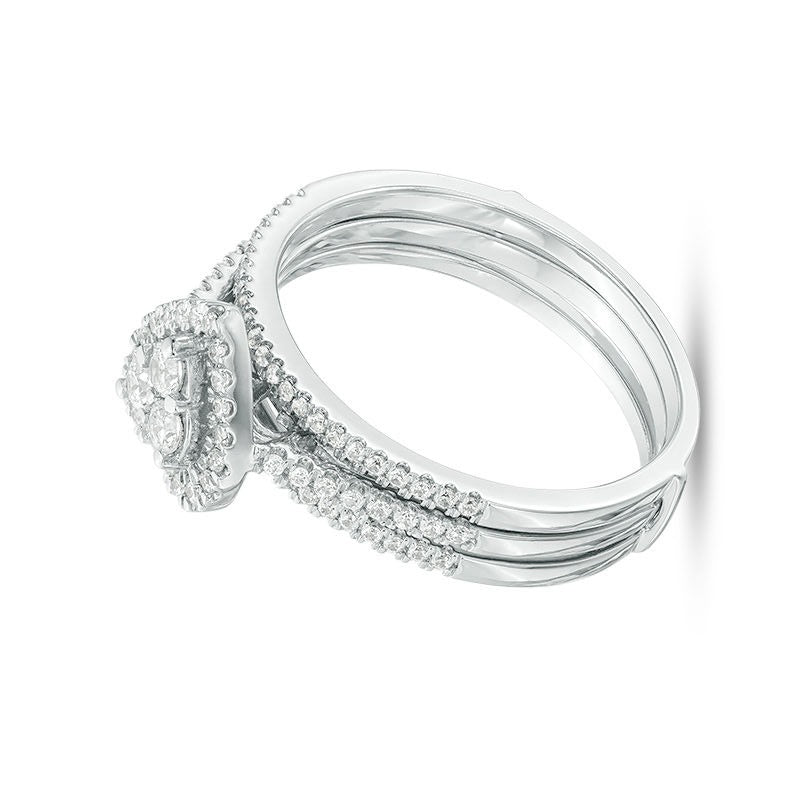 0.5 ct. Gesamtgewicht Diamant Brautset mit Herz-Rahmen dreiteilig in 10K Weißgold