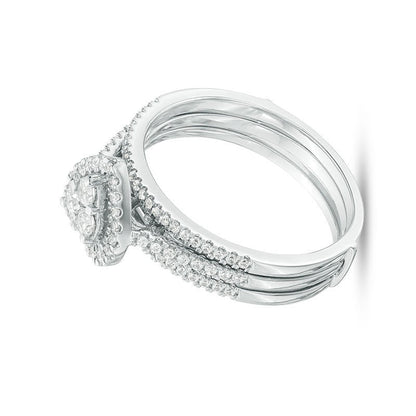 0.5 ct. Gesamtgewicht Diamant Brautset mit Herz-Rahmen dreiteilig in 10K Weißgold