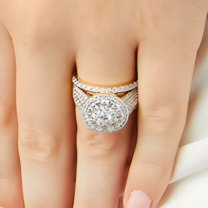 Brautset mit Diamanten in Tropfen-Fassung 2.0 ct. Gesamtgewicht in 10K Weißgold