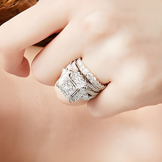 5.0 ct. Gesamtgewicht Braut-Set mit Diamanten im Princess- und Rundschliff in 14K Weißgold