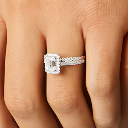 Braut-Set mit Labordiamanten im Smaragdschliff, 1.75 ct. Gesamtgewicht, in 14K Weißgold (I/SI2)