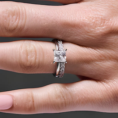 2.0 ct. Gesamtgewicht Braut-Set mit Labordiamanten im Princess- und Rundschliff in 14K Weißgold (F/VS2)
