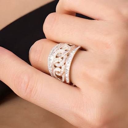 1.0 CT. Gesamtgewicht Ring im Kettenglied-Design mit Baguette- und runden Diamanten in 10K Roségold
