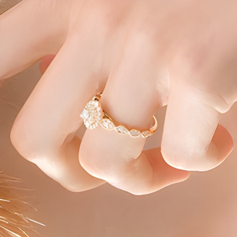 0,38 ct. Gesamtgewicht Diamant-Verlobungsring im Art-Déco-Vintage-Stil mit Halo aus 10K Gelbgold