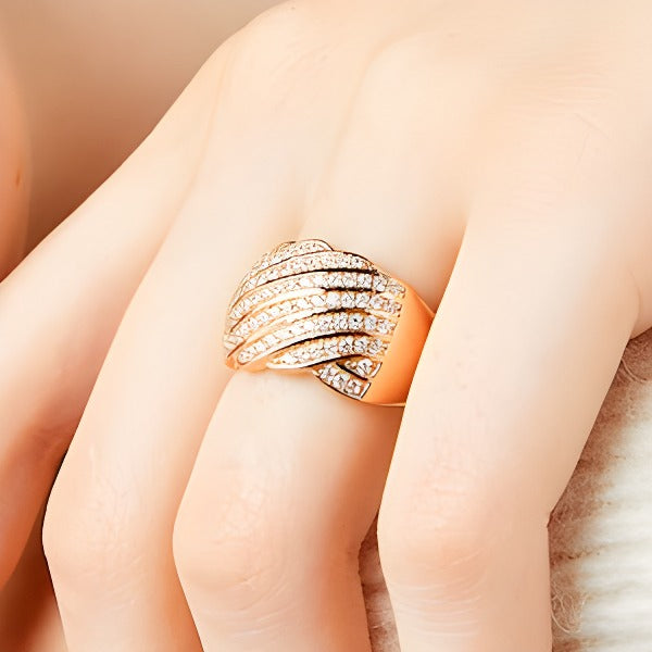 0.75 ct. Gesamtgewicht Diamant Ring mehrreihig in geschwungenem Wellendesign in 10K Roségold