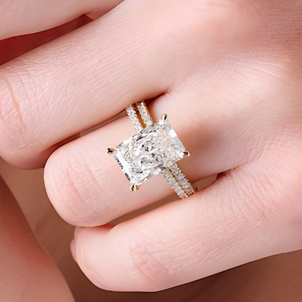 5,63 ct. Gesamtgewicht Braut-Set mit Labordiamanten im Radiant-Schliff in 14K Gelbgold (F/VS2)