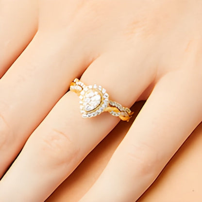 Braut-Set mit Diamanten in Tropfen- und Rundschliff, 0.5 ct. Gesamtgewicht, in 10K Gelbgold