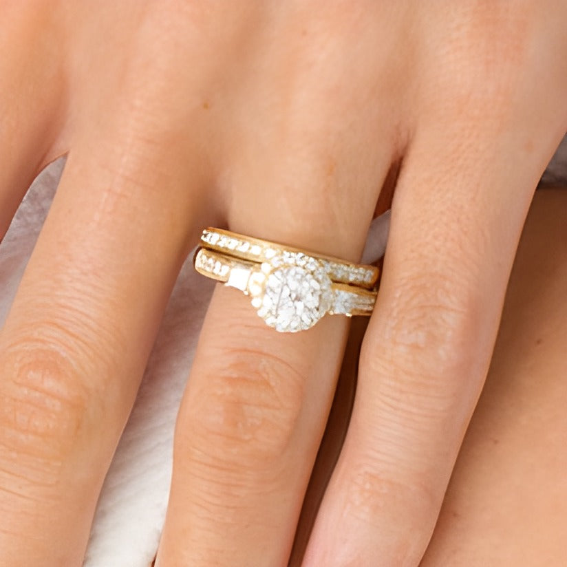 Braut-Set mit weißen Diamanten im Vintage-Stil, 1.0 ct. Gesamtgewicht, 10K Gelbgold