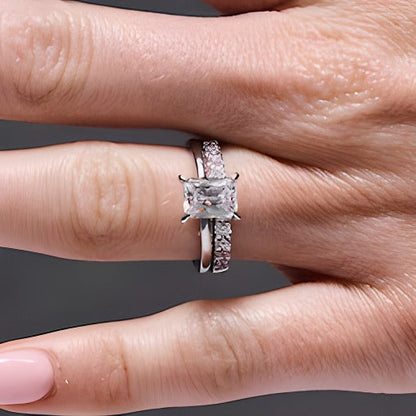 2.0 ct. Gesamtgewicht Labordiamant-Braut-Set im Radiant-Schliff in 14K Weißgold (F/VS2)