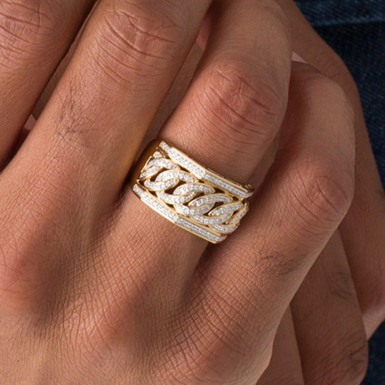 0.5 CT. TW Diamant Panzerkette-Ring in 10K Gelbgold