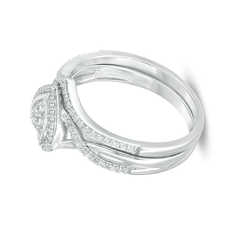 Braut-Set mit Diamanten im Herz-Rahmen 0.2 ct. Gesamtgewicht in 10K Weißgold