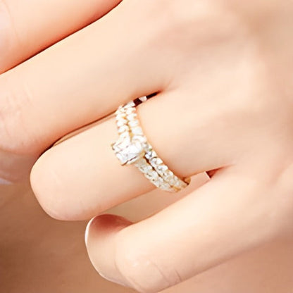 1.0 CT. TW Braut-Set mit Diamanten im Princess- und Rundschliff in 14K Gelbgold (I/I2)