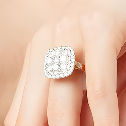 3.17 ct. Gesamtgewicht Multi-Diamant-Ring mit Diamanten im Kissenschliff und Rundschliff in 14K Gelbgold