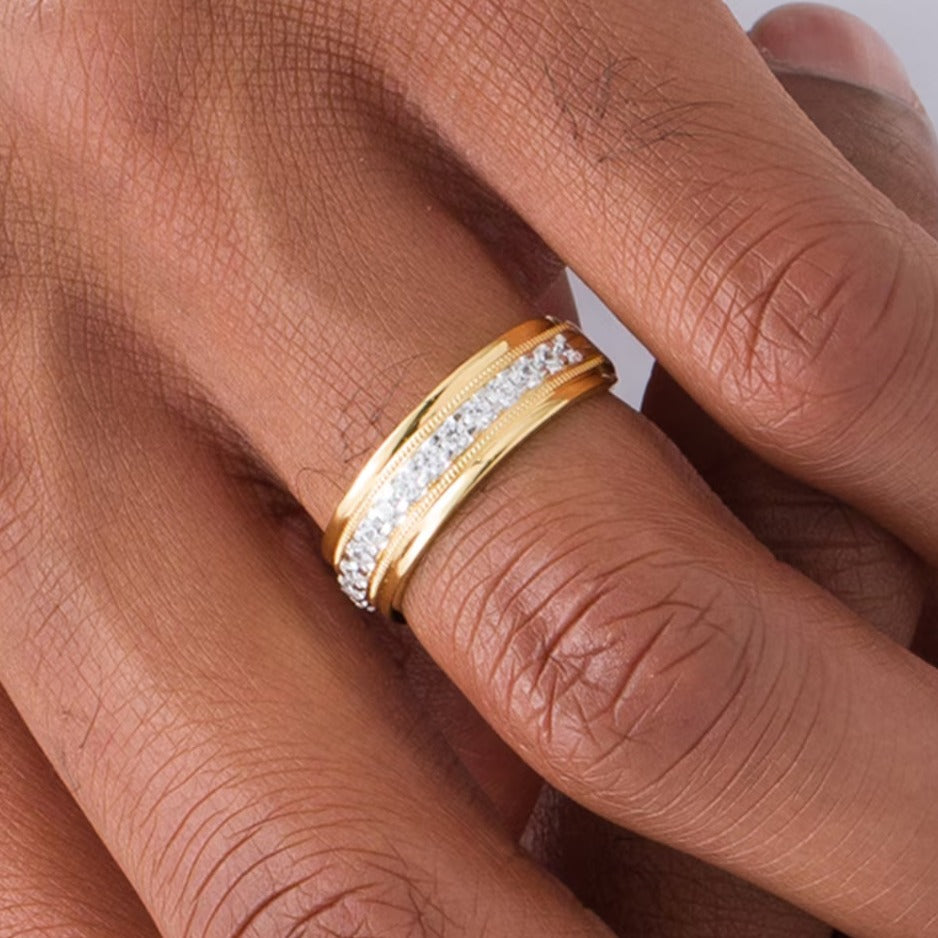 0.5 ct. Gesamtgewicht Diamant-Ehering mit Milgrain in 10K Gelbgold