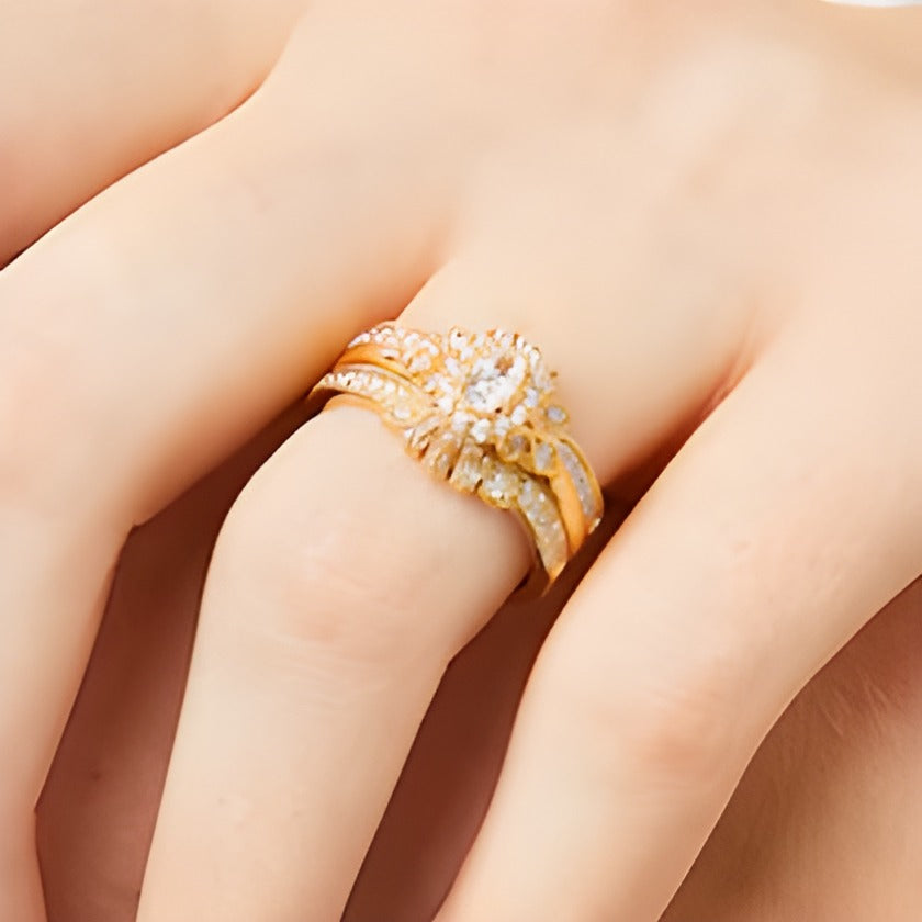 0.33 ct. Gesamtgewicht Ring im Vintage-Stil mit Baguette- und runden Diamanten in 14K Gelbgold