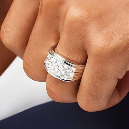 Memoire-Ring mit Diamanten 2.0 ct. Gesamtgewicht, zweireihig alternierend, in 10K Weißgold