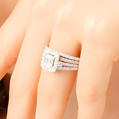 Braut-Set mit weißen Diamanten im Baguette- und Smaragdschliff, 1.0 ct. Gesamtgewicht, in 10K Weißgold