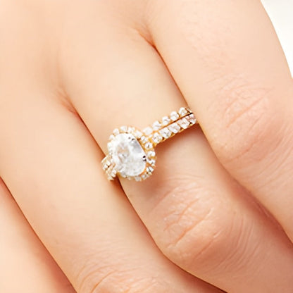 1,33 ct. Gesamtgewicht Braut-Set mit ovalem Labordiamant in 14K Gelbgold (F/SI2)