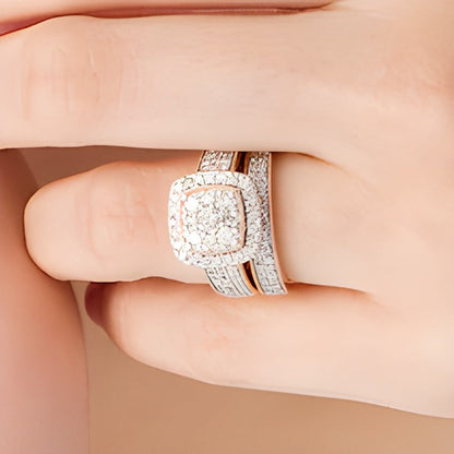 Braut-Set mit Diamanten im Kissenschliff und rund, Komposit, mehrreihig im Vintage-Stil, 1.33 ct. Gesamtgewicht, in 10K Roségold