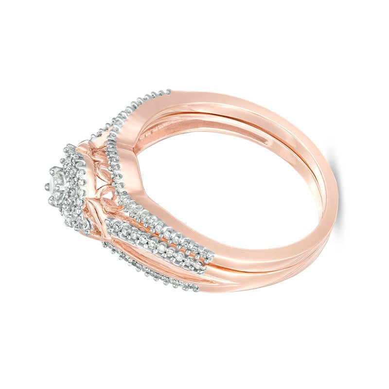 0.25 ct. Gesamtgewicht Diamant Braut-Set mit doppeltem Rahmen und V-Seiten in 10K Roségold