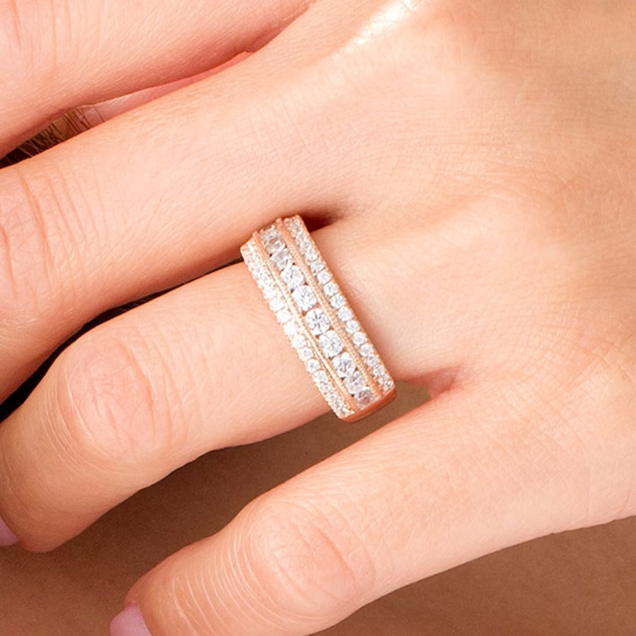 1.33 ct. Gesamtgewicht Diamant Memoire-Ring mehrreihig im Vintage-Stil in 10K Roségold