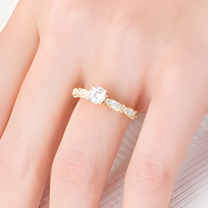 Solitär mit seitlichem Besatz Verlobungsring mit Diamanten 1.0 ct. Gesamtgewicht in 14K Gelbgold