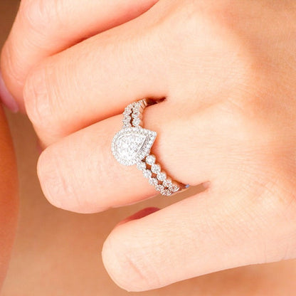0.33 ct. Gesamtgewicht Komposit-Diamant Braut-Set tropfenförmig in 10K Weißgold