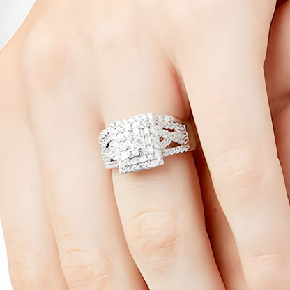 Braut-Set mit Diamanten im Baguette-, Rechteck- und Rundschliff, 1.0 ct. Gesamtgewicht, in 10K Weißgold