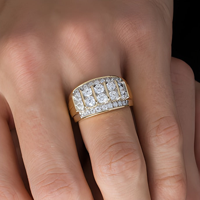 2.0 ct. Gesamtgewicht Diamant Fashion-Ring mehrreihig in 10K Gelbgold