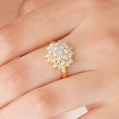 0.38 ct. Gesamtgewicht Diamant Blüten-Ring mehrreihig in 10K Gelbgold