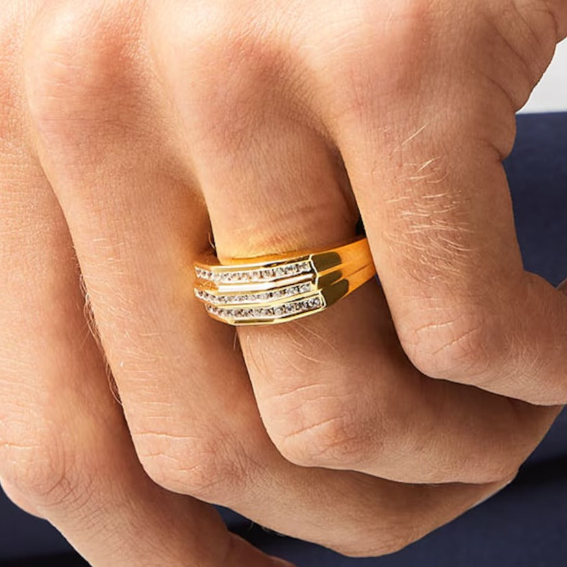 0.5 CT. Gesamtgewicht Diamant Ehering dreireihig in 10K Gelbgold