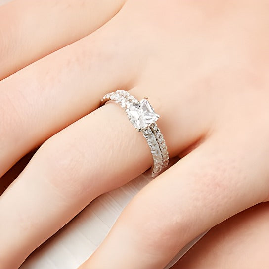 1,75 ct. Gesamtgewicht Braut-Set mit Princess-Labordiamanten in 14K Weißgold (F/SI2)