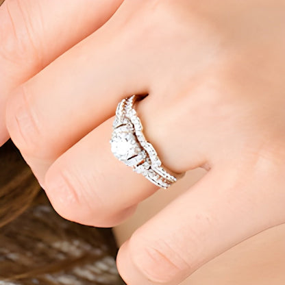 Braut-Set mit weißen Diamanten im Rundschliff, 1.2 ct. Gesamtgewicht, in 14K Weißgold