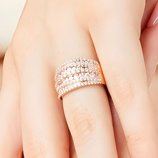 2.0 ct. Gesamtgewicht Diamant mehrreihiger Ring mit übereinander gelegtem Design in 10K Roségold