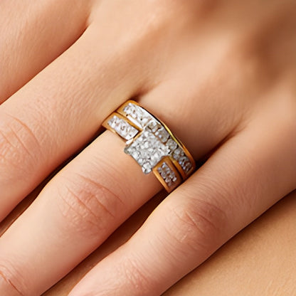 2.0 ct. Gesamtgewicht Brautset mit Diamanten im Princess- und Rundschliff in 14K Gelbgold