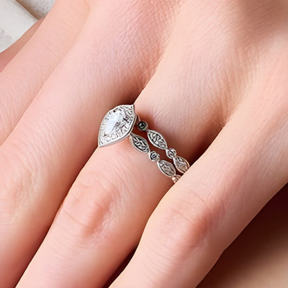 0.63 ct. Gesamtgewicht Brautset mit tropfenförmigen Diamanten im Art-Déco-Vintage-Stil in 14K Weißgold