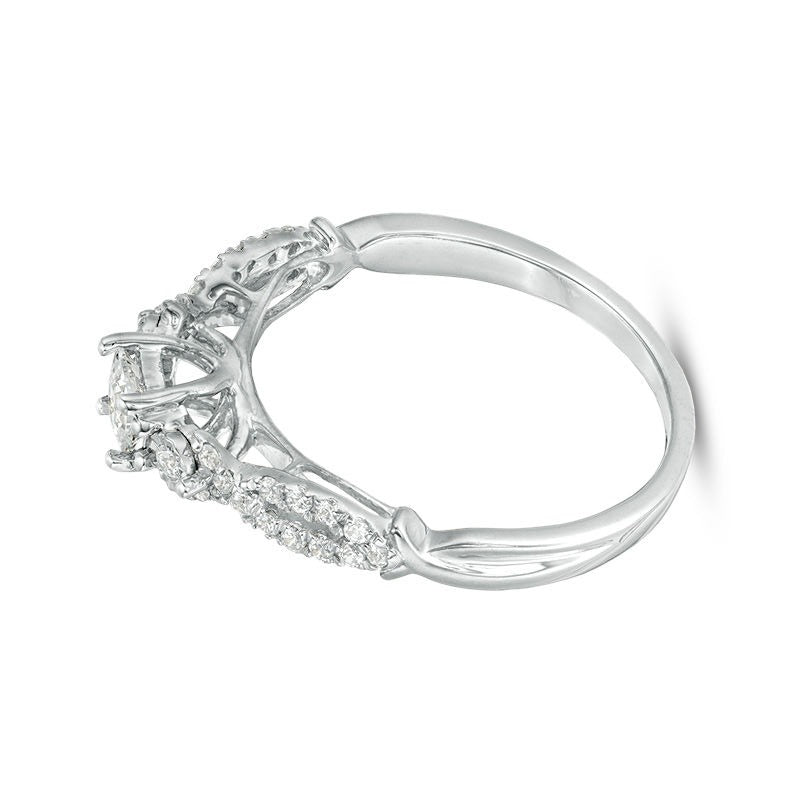 0.38 CT. Gesamtgewicht Diamant-Verlobungsring im Princess-Schliff Dreistein mit Crossover-Schiene in 10K Weißgold