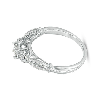 0.38 CT. Gesamtgewicht Diamant-Verlobungsring im Princess-Schliff Dreistein mit Crossover-Schiene in 10K Weißgold