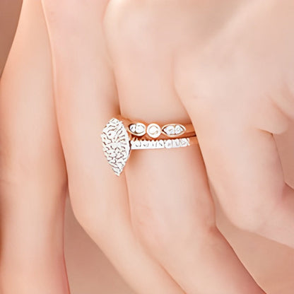 1.0 ct. Gesamtgewicht Komposit tropfenförmiger Diamant Art-Déco Brautset in 10K Roségold