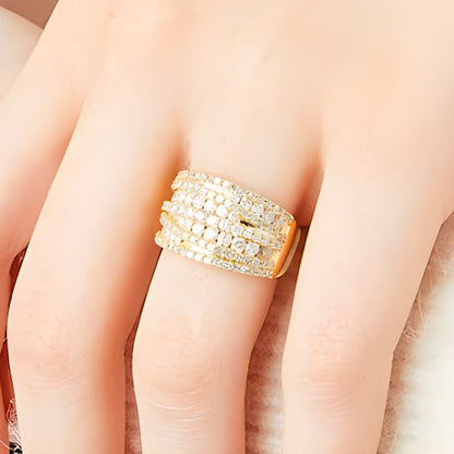 Ring mit Diamanten 2.0 ct. Gesamtgewicht, mehrreihig mit übereinanderliegenden Ebenen, in 10K Gelbgold