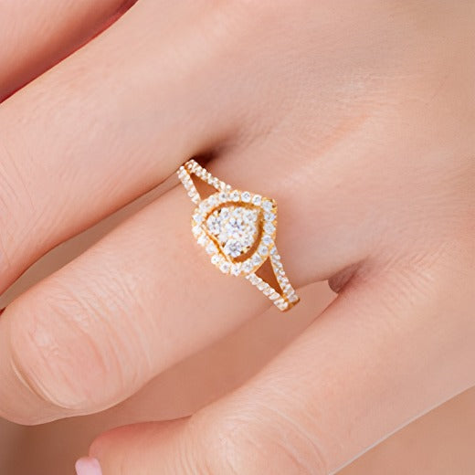 0.5 ct. Gesamtgewicht Komposit-Diamant Verlobungsring mit Herz-Rahmen und geteiltem Ring in 10K Gelbgold