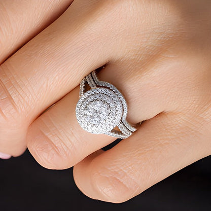 Diamant-Brautset mit doppeltem ovalem Rahmen und Quad-Besatz 1,13 ct. Gesamtgewicht in 10K Weißgold