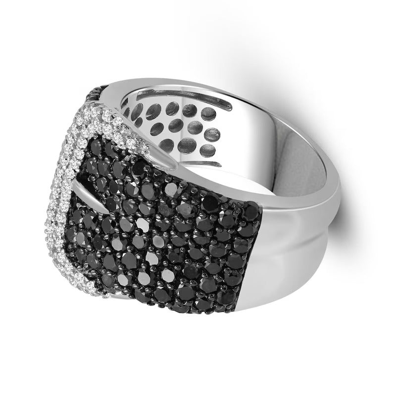 Fashion-Ring mit schwarzen und weißen Diamanten 1,88 ct. Gesamtgewicht in rhodiniertem Sterlingsilber