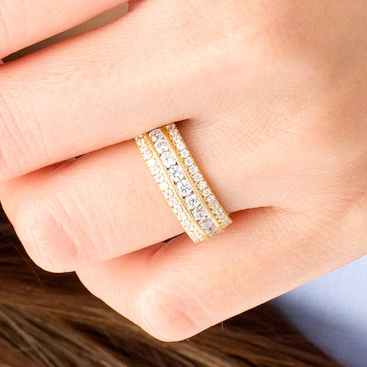 1.33 ct. Gesamtgewicht Diamant Memoire-Ring mehrreihig im Vintage-Stil in 10K Gelbgold