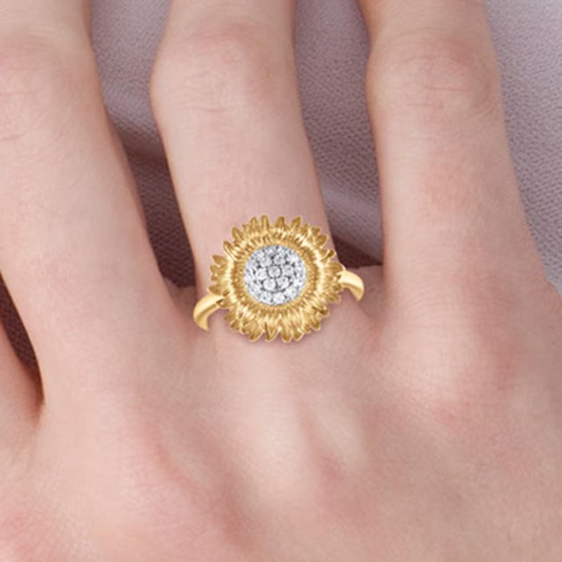 0.2 ct. Gesamtgewicht Diamant Sonnenblumen-Ring in 10K Gelbgold
