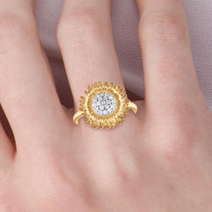 0.2 ct. Gesamtgewicht Diamant Sonnenblumen-Ring in 10K Gelbgold