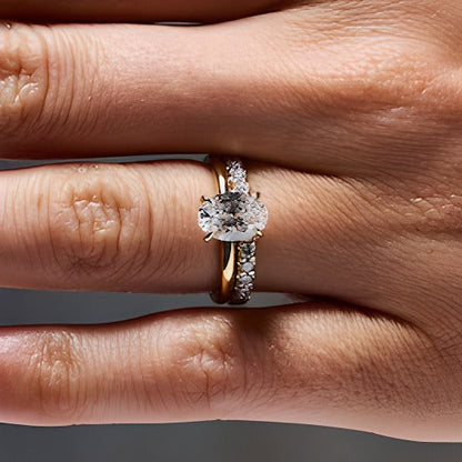 2.0 ct. Gesamtgewicht Braut-Set mit Labordiamanten in Oval- und Rundschliff in 14K Gelbgold (F/VS2)
